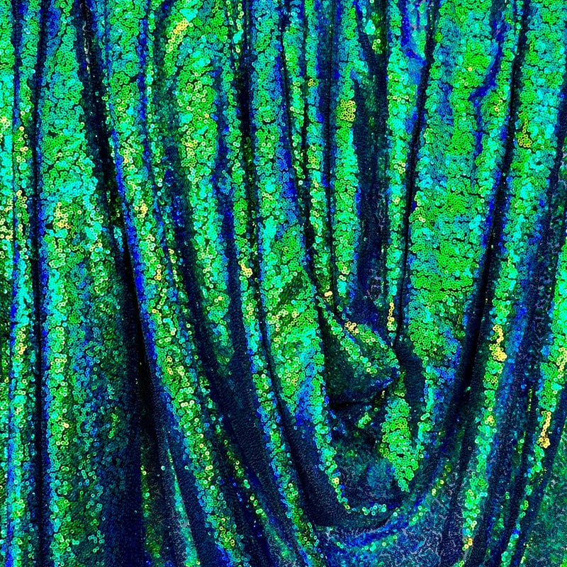 Stretch Sequin On Mesh Green Iridescent