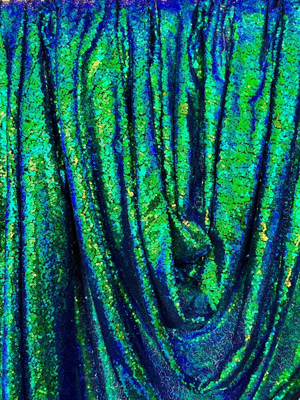 Stretch Sequin On Mesh Green Iridescent