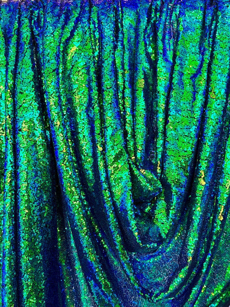 Stretch Sequin On Mesh Green Iridescent