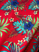 Cotton Fabric Hibiscus Monstera & Plumeria Flower Clusters