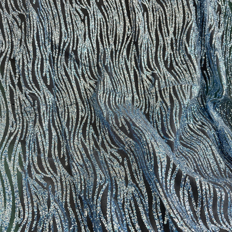Glitter Wave Design Lace Baby Blue