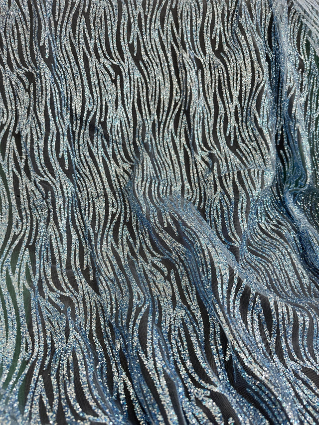 Glitter Wave Design Lace Baby Blue
