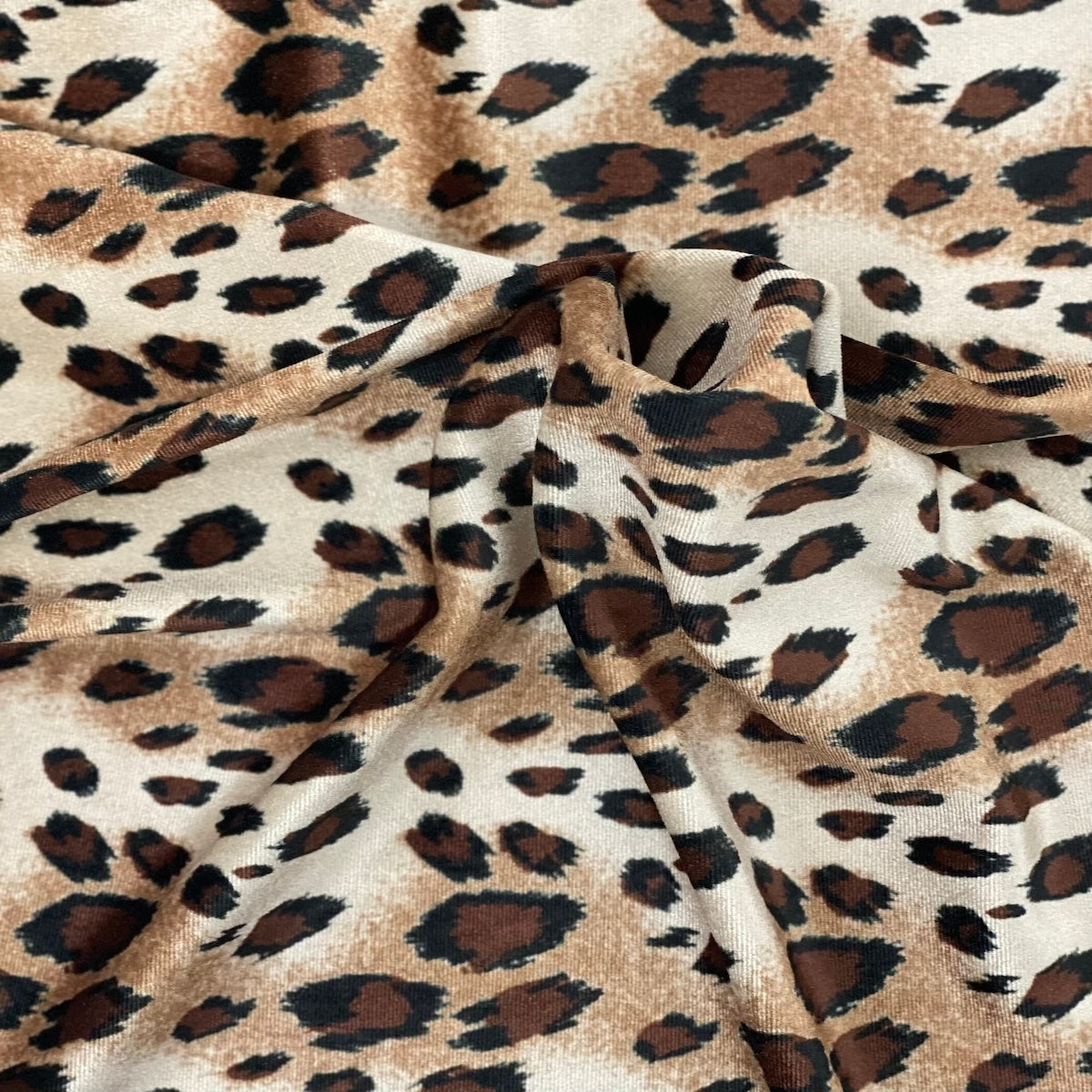 Leopard Print Stretch Velvet Fabric - 92% Polyester 8% Spandex, Leopard Print, 60" Width (1 Yard)