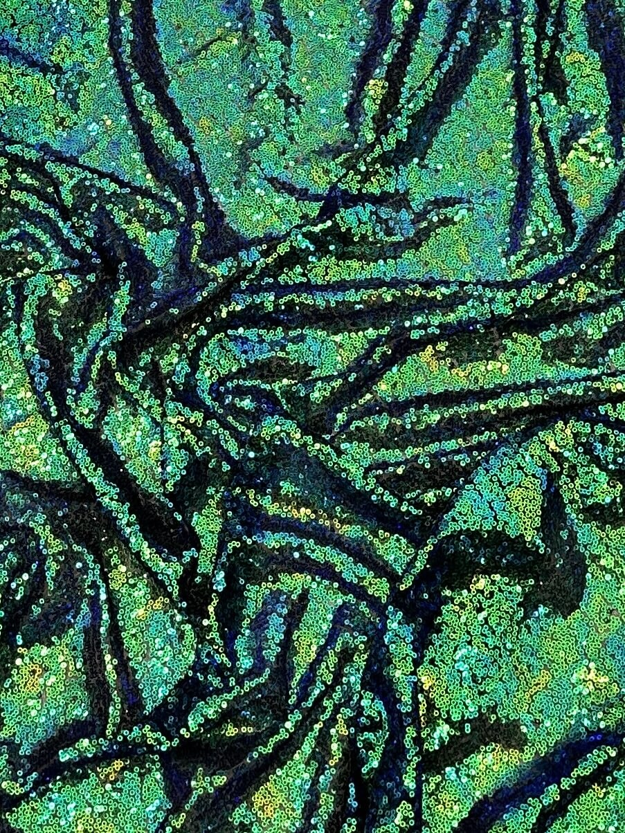 Stretch Sequin On Mesh Green Iridescent