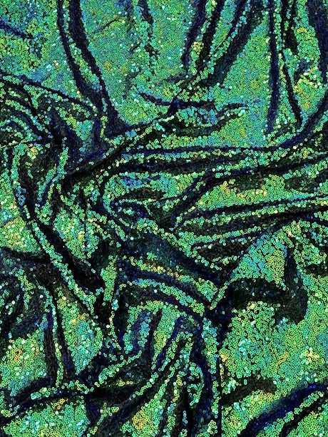 Stretch Sequin On Mesh Green Iridescent
