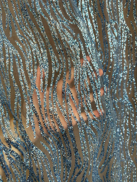 Glitter Wave Design Lace Baby Blue