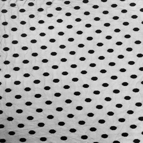Flocked Polka Dot Mesh Nylon Spandex Fabric - Plum, Black, Ivory, Royal, Navy, 58" Width, 1" Polka Dots, 4-Way Stretch (1 Yard)