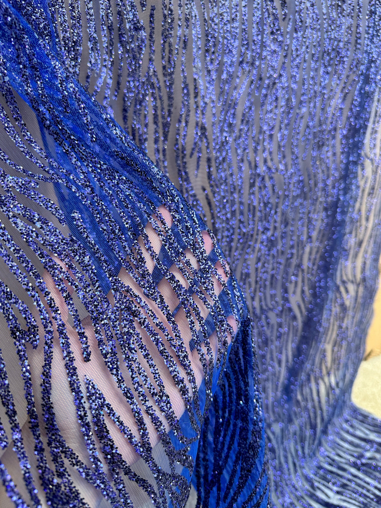 Glitter Lace Royal Blue Wave Design