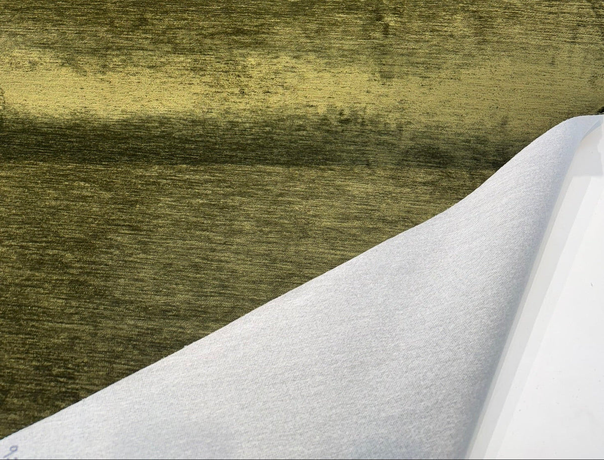 Luxor Spinach Green Soft Chenille Fabric - Solid Textured Chenille, 56" Width (1 Yard)