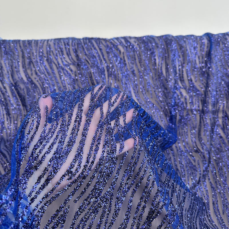 Glitter Lace Royal Blue Wave Design