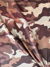 Stretch Satin Khaki Camouflage Army Print