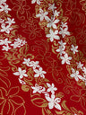 Tiare Garden Glitter Polyester Fabric - Various Color Background, White And Glitter Gold Floral Plumeria Design, 60" Width (1 Yard)