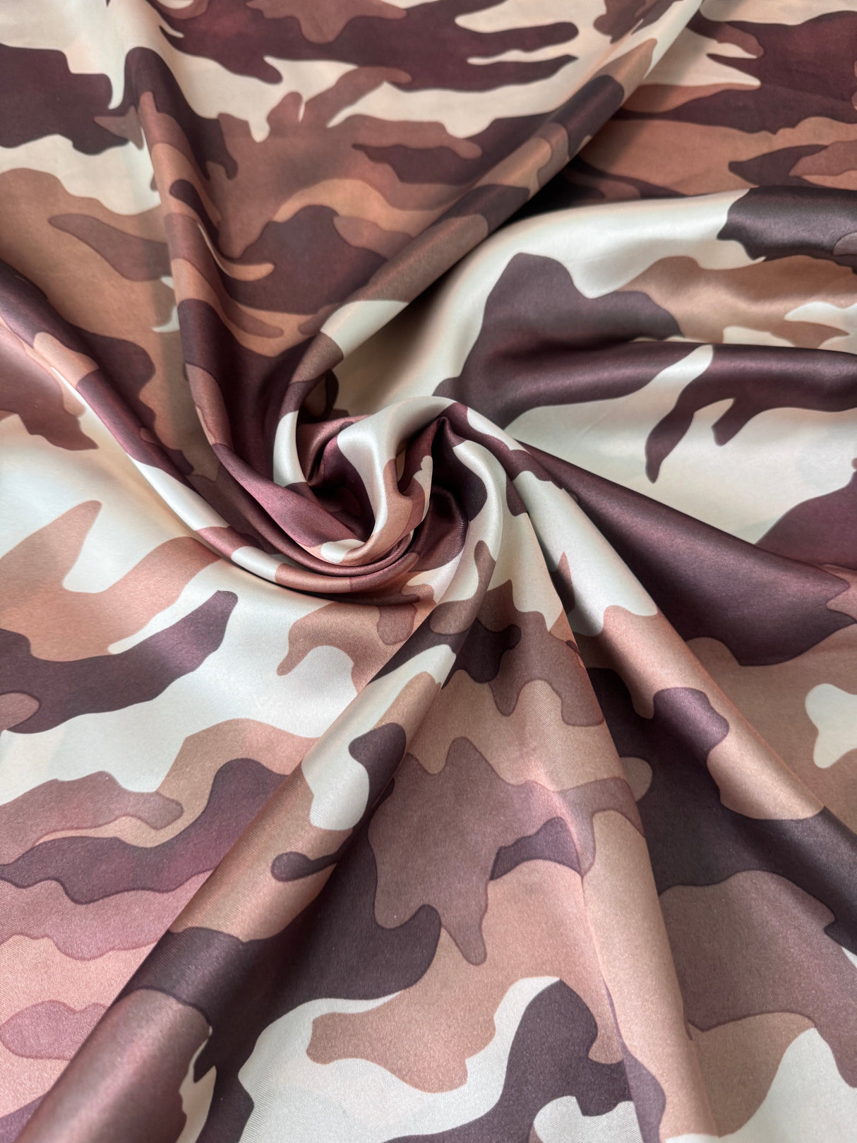Stretch Satin Khaki Camouflage Army Print