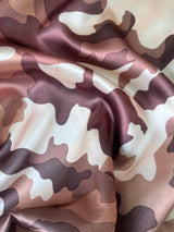 Stretch Satin Khaki Camouflage Army Print