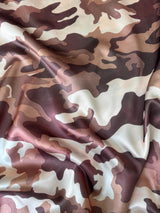 Stretch Satin Khaki Camouflage Army Print
