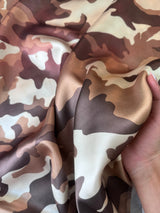 Stretch Satin Khaki Camouflage Army Print