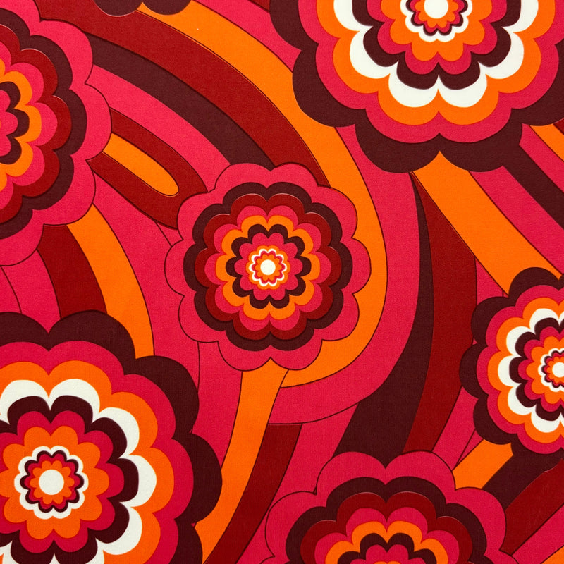 Retro Floral Printed Spandex Fabric - Retro Floral Print, 58"/60" Width (1 Yard)