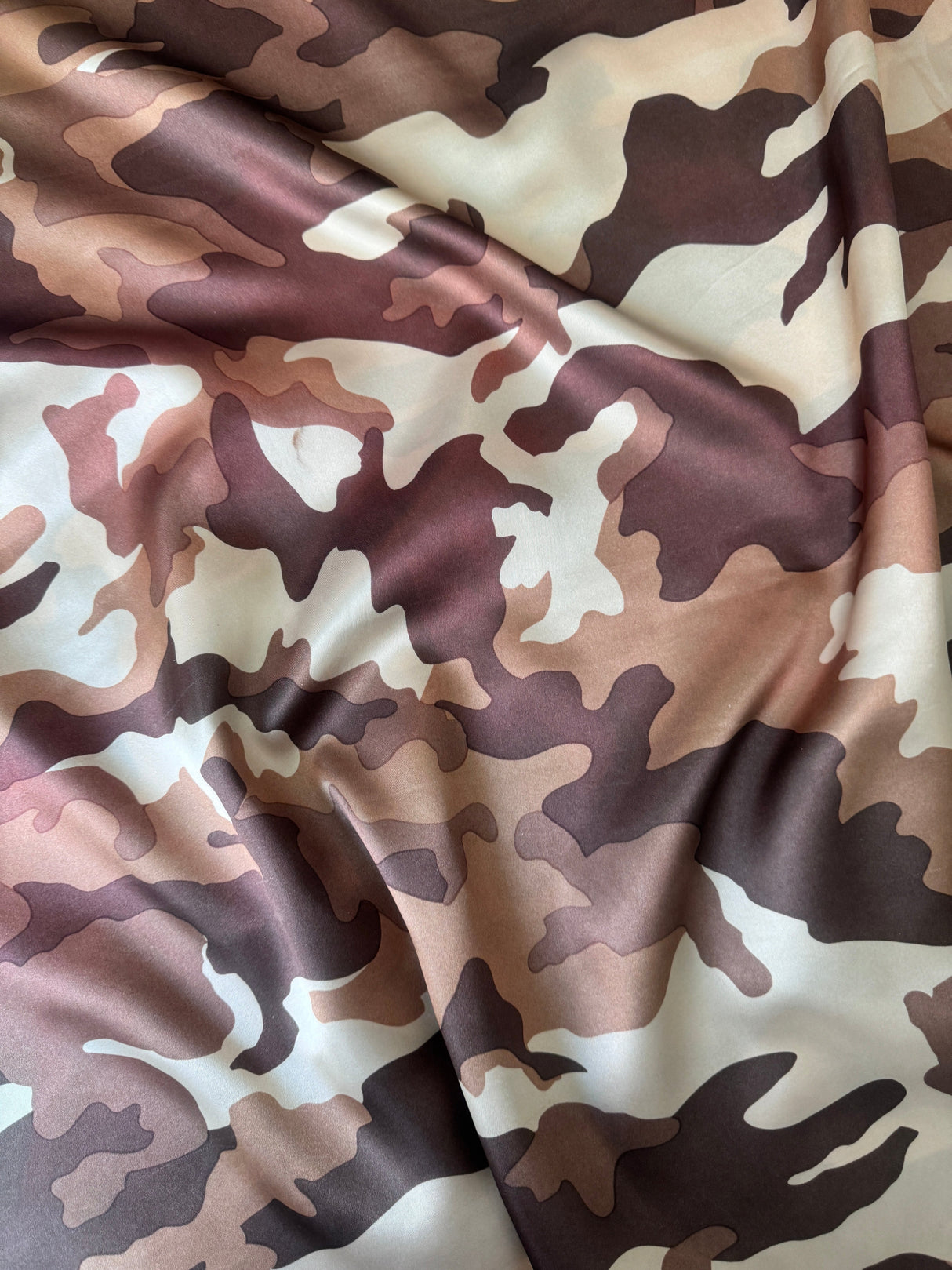Stretch Satin Khaki Camouflage Army Print