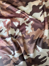 Stretch Satin Khaki Camouflage Army Print
