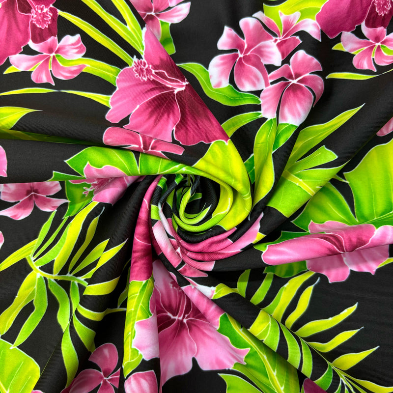 Tropical Pink Hibiscus Floral Spandex Fabric - Pink Hibiscus Floral, 58"/60" Width (Yard 36" X 60")