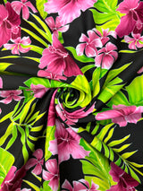 Tropical Pink Hibiscus Floral Spandex Fabric - Pink Hibiscus Floral, 58"/60" Width (Yard 36" X 60")