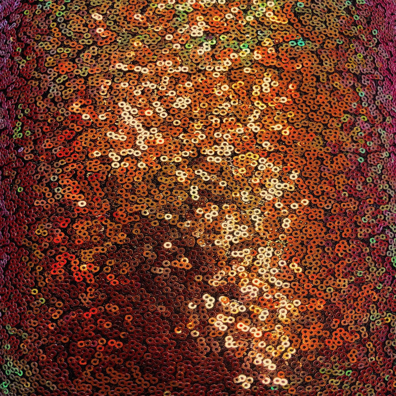 Iridescent All Over Sequins Polyester Fabric - Orange Iridescent, Black Mesh, 60" Width (1 Yard)
