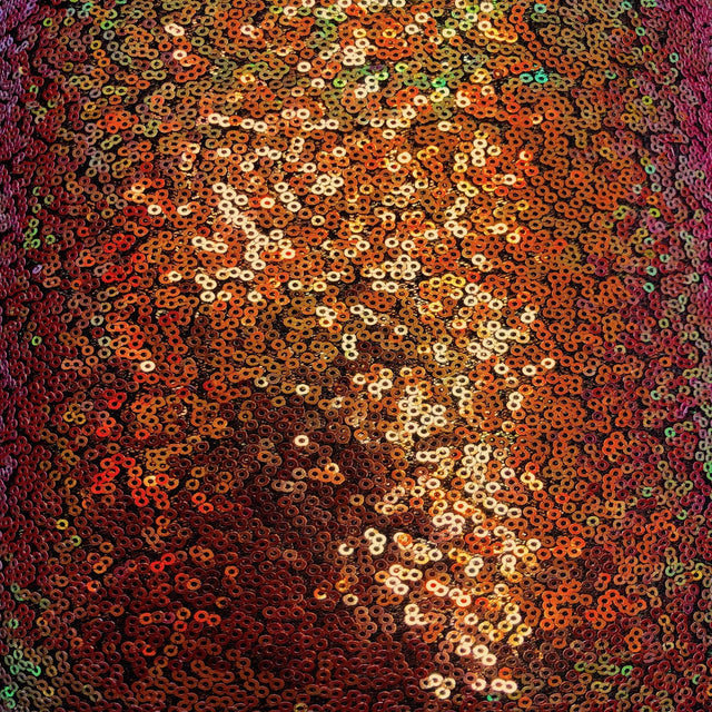 Iridescent All Over Sequins Polyester Fabric - Orange Iridescent, Black Mesh, 60" Width (1 Yard)