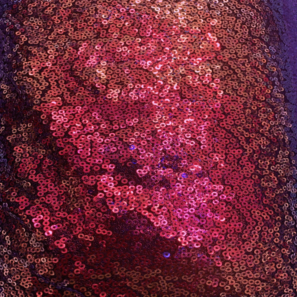 Iridescent All Over Sequins Polyester Fabric - Orange Iridescent, Black Mesh, 60" Width (1 Yard)