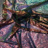 Iridescent All Over Sequins Polyester Fabric - Orange Iridescent, Black Mesh, 60" Width (1 Yard)