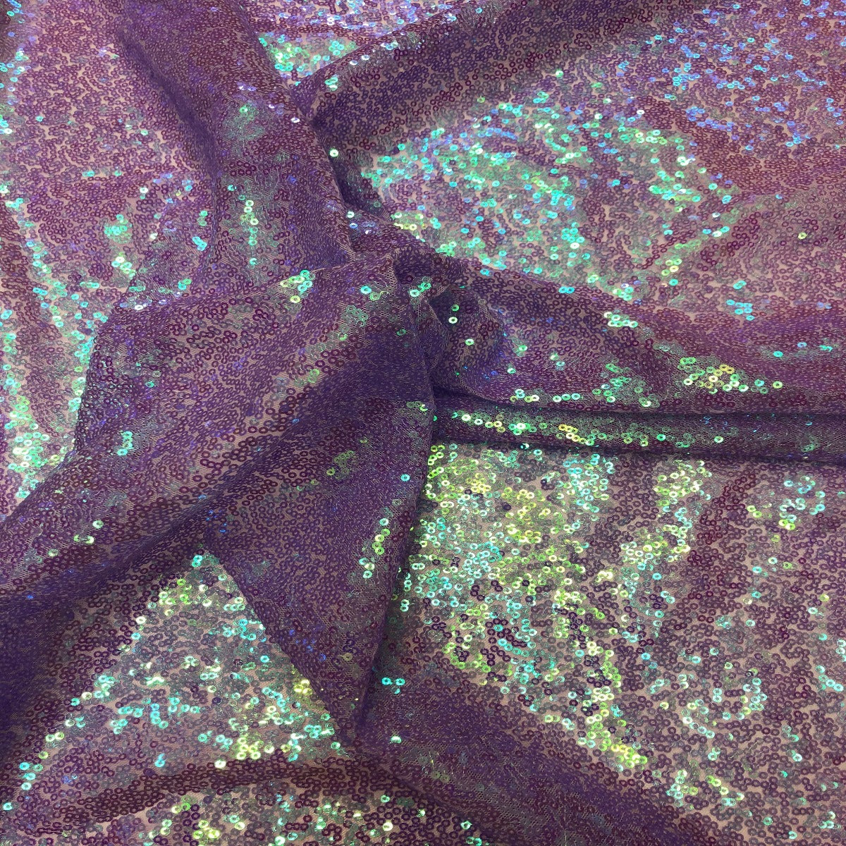 Iridescent All Over Sequins Polyester Fabric - Orange Iridescent, Black Mesh, 60" Width (1 Yard)