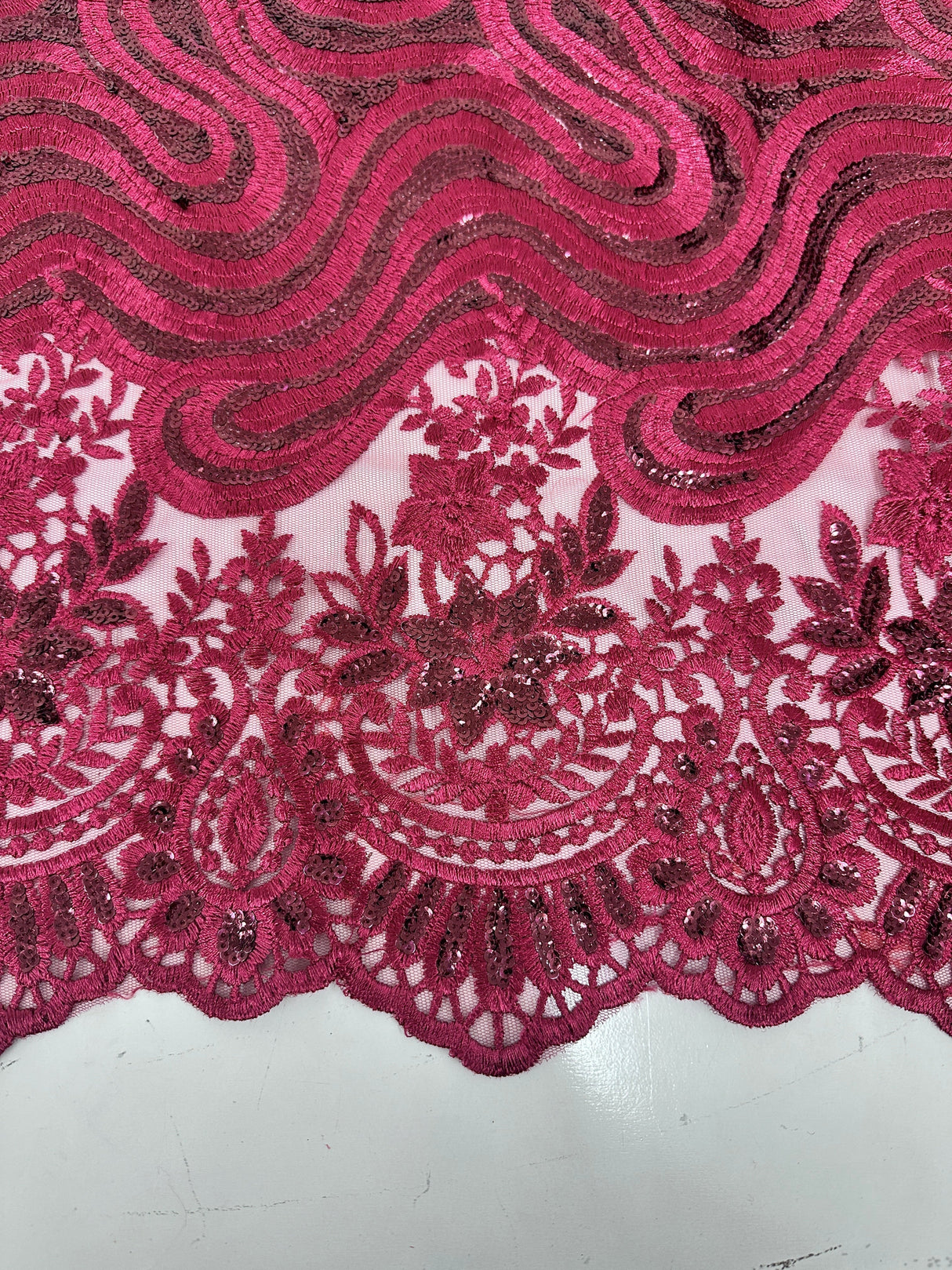Embroidered Sequin Lace in Red Wine