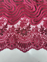 Embroidered Sequin Lace in Red Wine