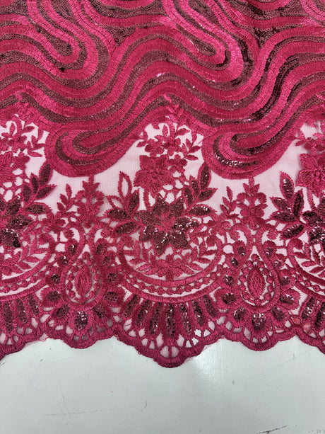 Embroidered Sequin Lace in Red Wine