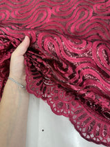 Embroidered Sequin Lace in Red Wine
