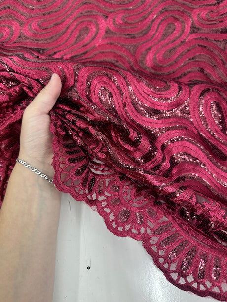 Embroidered Sequin Lace in Red Wine