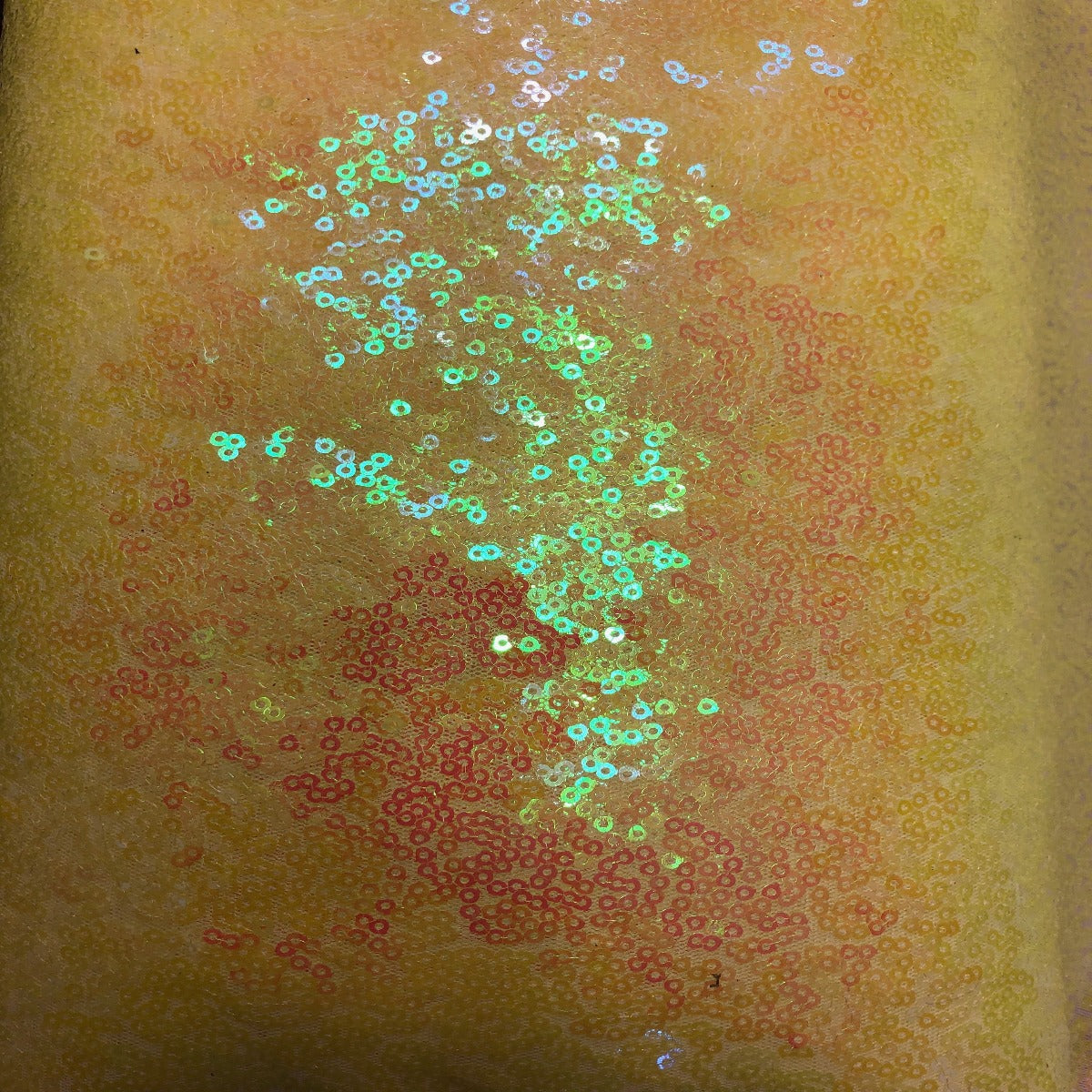 Iridescent All Over Sequins Polyester Fabric - Orange Iridescent, Black Mesh, 60" Width (1 Yard)