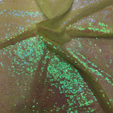 Iridescent All Over Sequins Polyester Fabric - Orange Iridescent, Black Mesh, 60" Width (1 Yard)