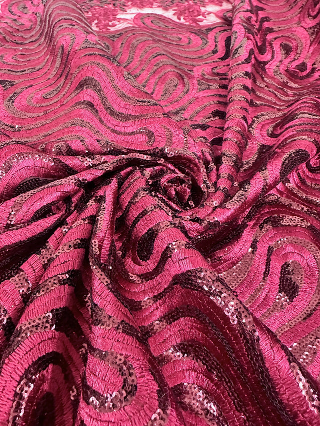 Embroidered Sequin Lace in Red Wine