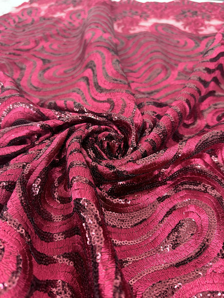 Embroidered Sequin Lace in Red Wine