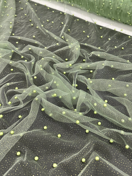Pearl Beaded Glittery Mesh Tulle