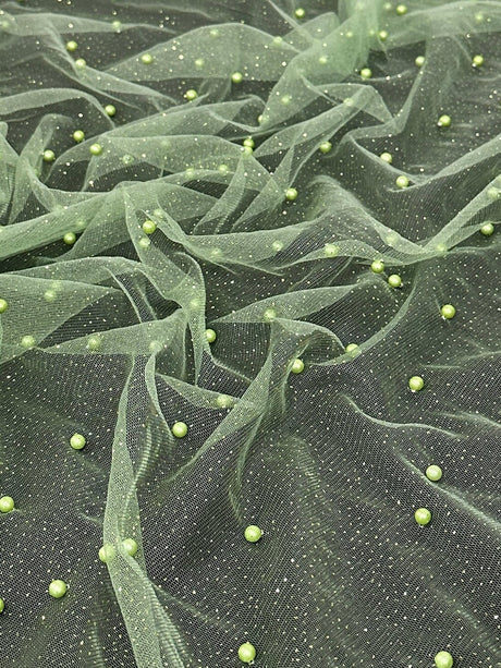 Pearl Beaded Glittery Mesh Tulle