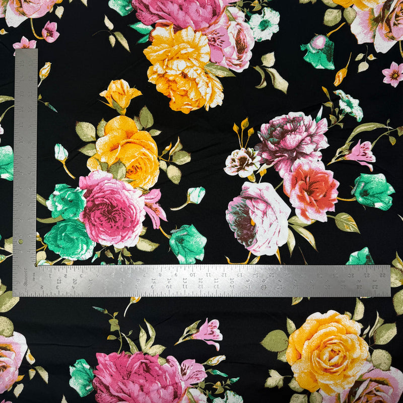 1 Yard Techno Crepe Knit Fabric Vibrant Floral Print Soft Stretch 60 Inch Width