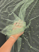 Pearl Beaded Glittery Mesh Tulle