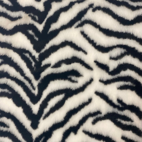 White Black Tiger Luxe Plush Faux Fur Fabric - White Black Tiger Print, 60" Width (1 Yard)