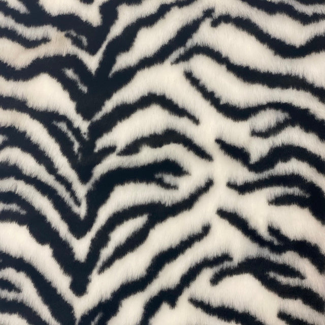 White Black Tiger Luxe Plush Faux Fur Fabric - White Black Tiger Print, 60" Width (1 Yard)