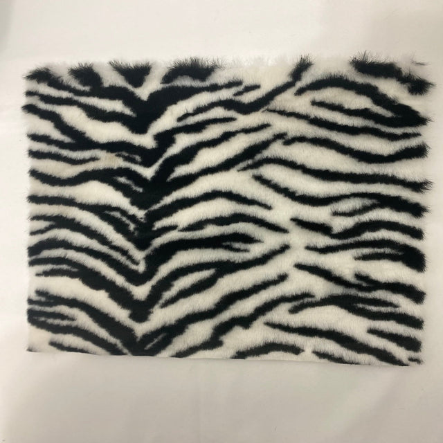 Faux Fur Fabric White Black Tiger Plush