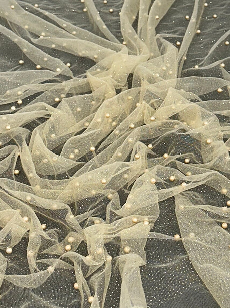 Pearled Glittery Tulle Mesh