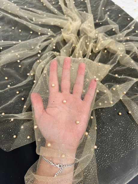 Pearled Glittery Tulle Mesh