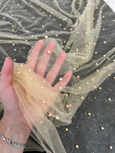 Pearled Glittery Tulle Mesh