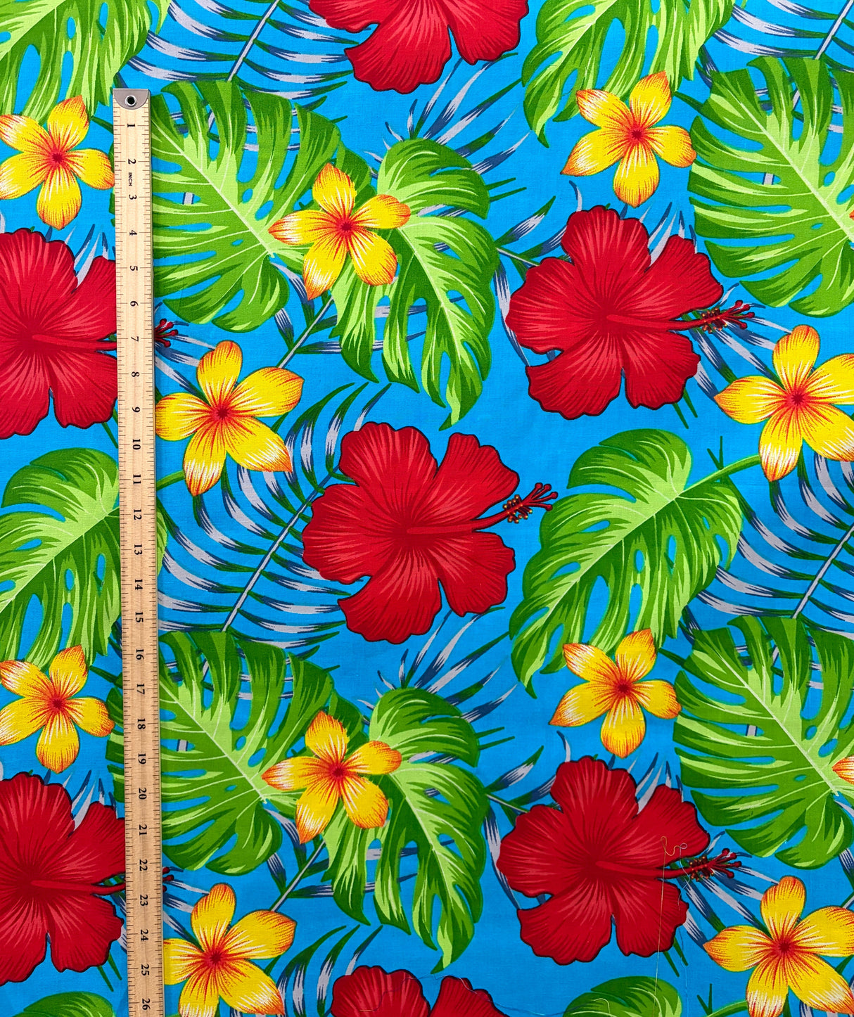 All Over Tropical Flowers Cotton Fabric - Tropical Floral Print, 36" X 42" (1 Yard)